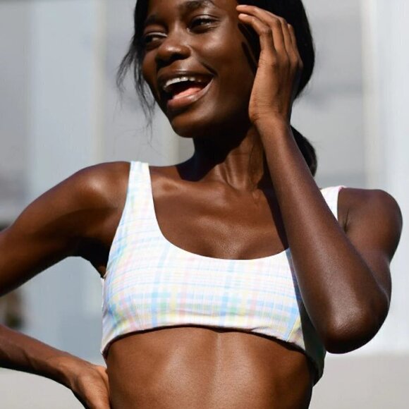 NWT VDM The Label Kasia Reversible Bikini Top 60s Floral/Pastel Tartan Small - Picture 6 of 14